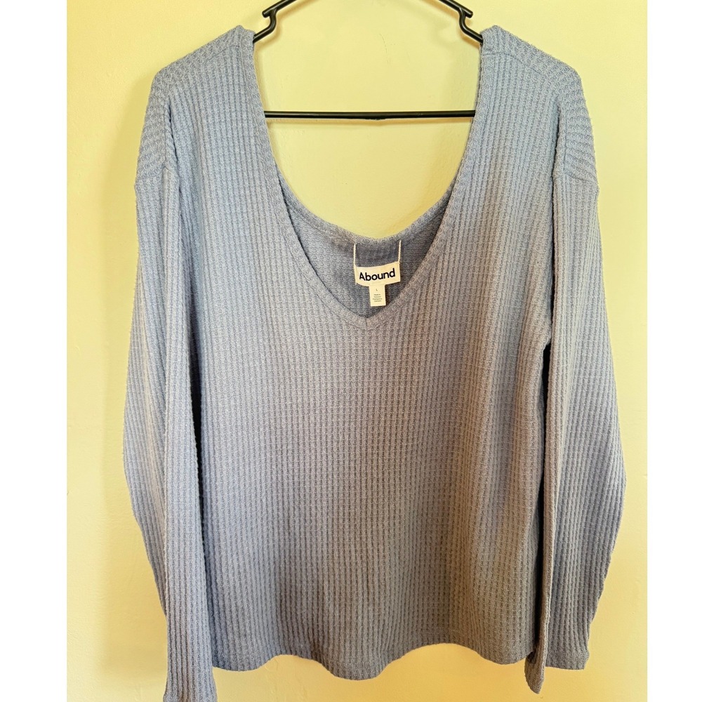Abound Womens Dusty Blue Waffle Knit Thermal V-Neck Long Sleeve Top Large NWOT